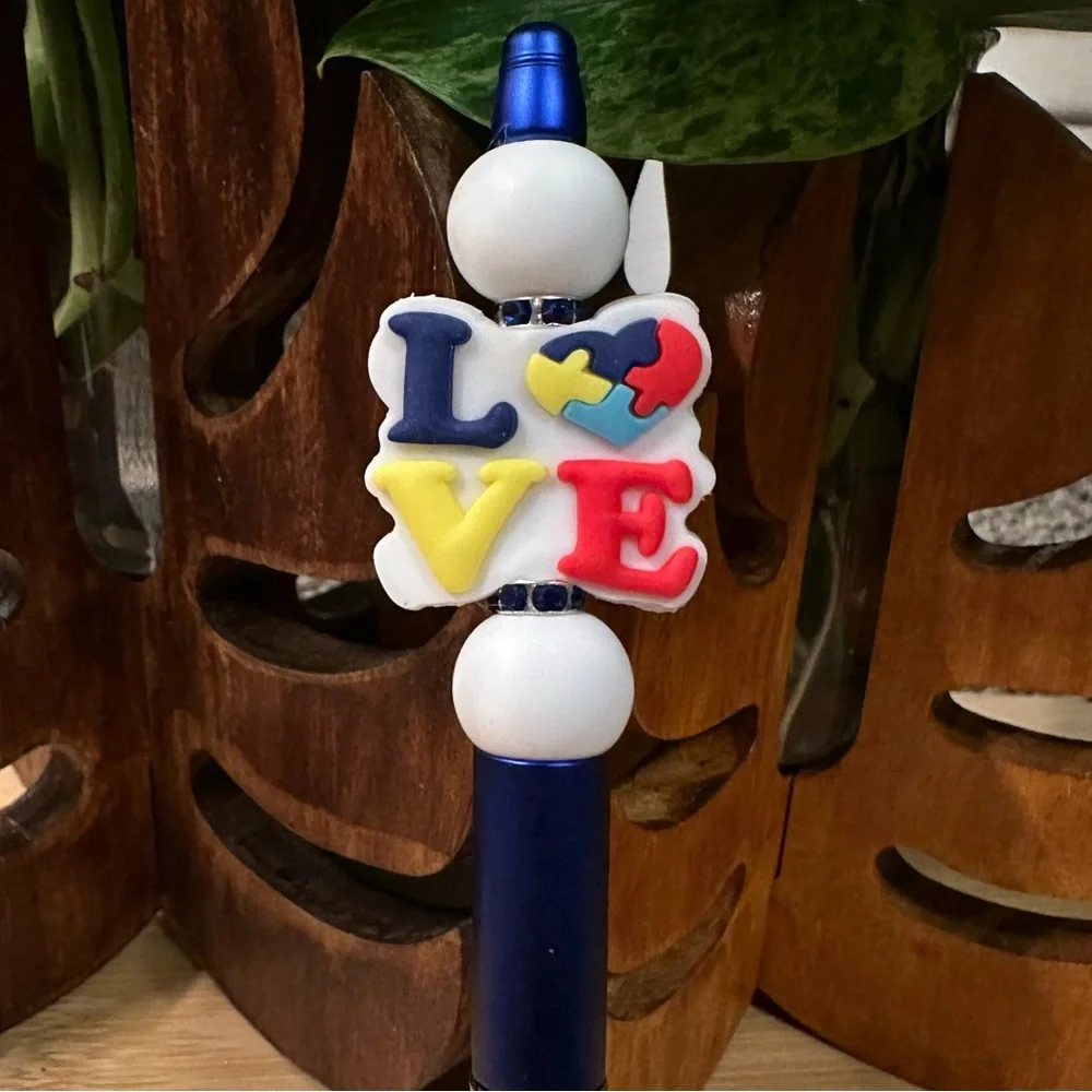 Autism Awareness‎ Pen 🧩 Handmade Silicone Beads + Extra Ink Refill